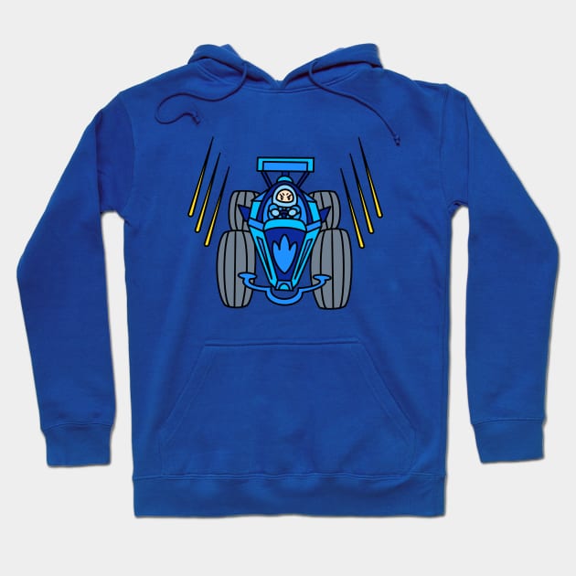 Car racing with cartoon chibi in blue color Hoodie by Andrew Hau